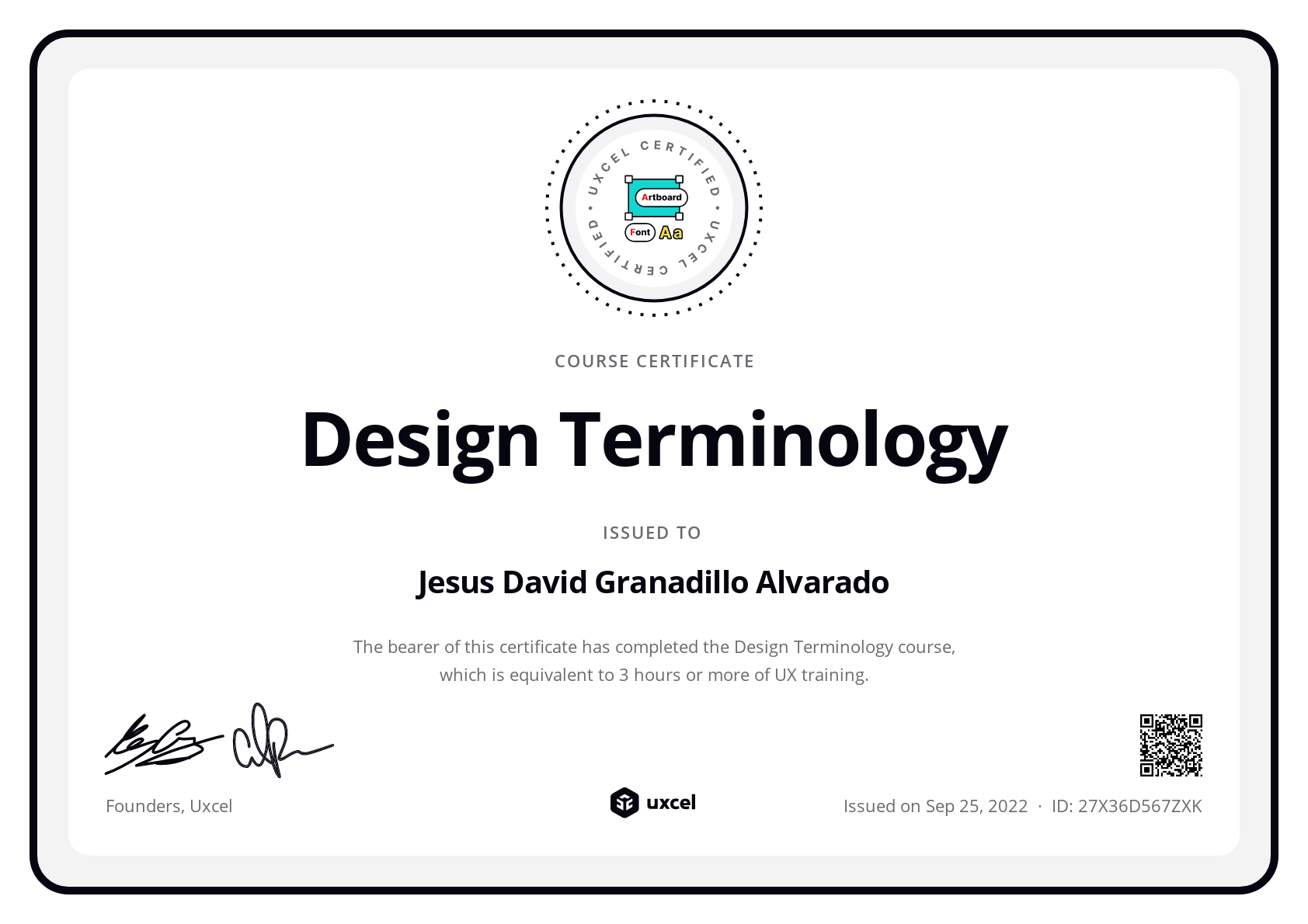 Jesus David Granadillo Alvarado's certificate